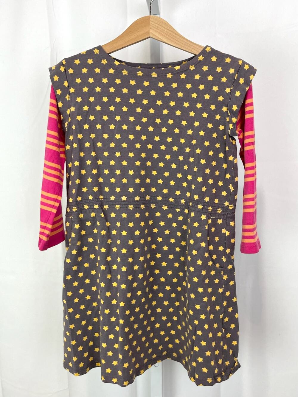 GARNET HILL Kids Size 4 Layered Look Long Sleeve Dress Star Stripe Brown Pink